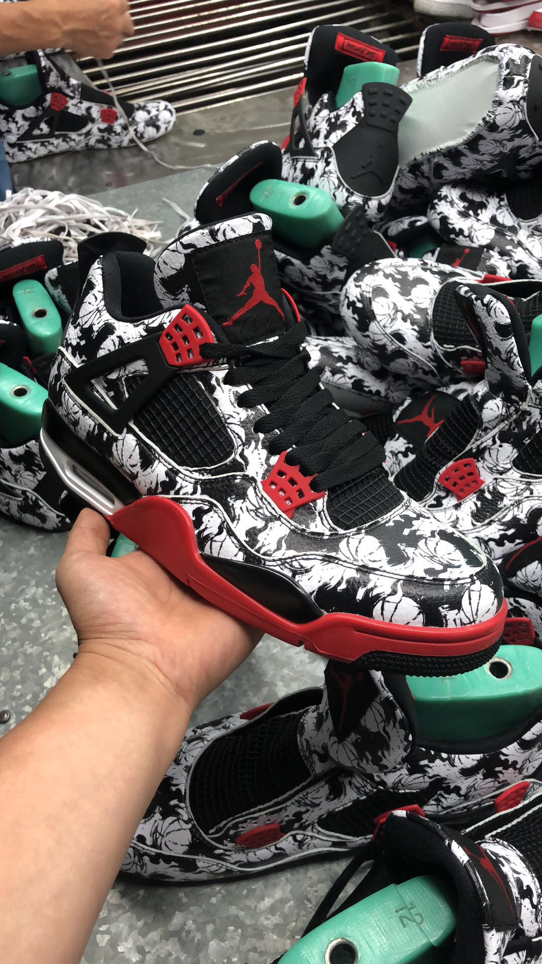 Air Jordan 4 Tattoo Black Grey Red Shoes - Click Image to Close